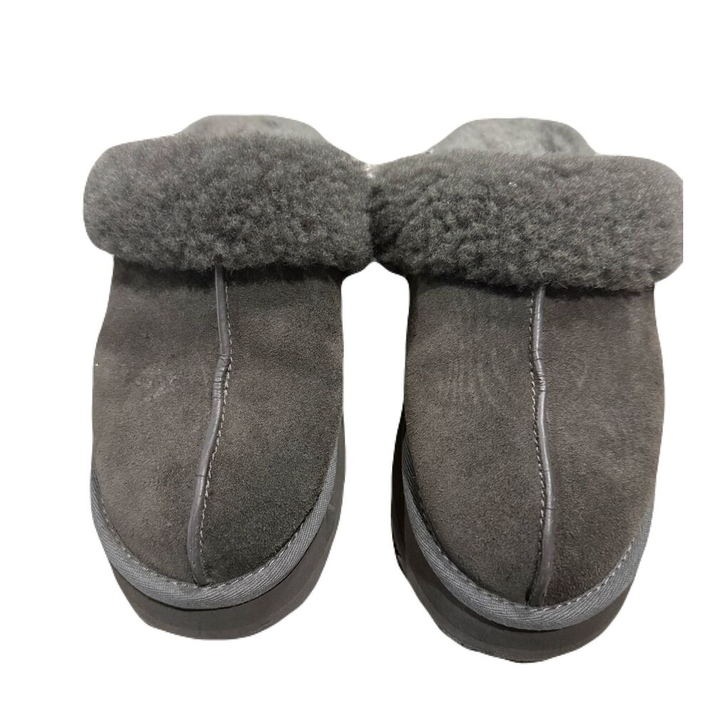 UGG Disquette Grey Suede Shearling Platform Slippers Women's Size 8